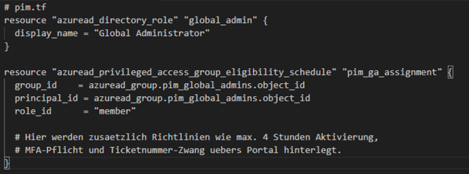 Screenshot 2: PIM-Assignment for an Entra ID Group with Terraform