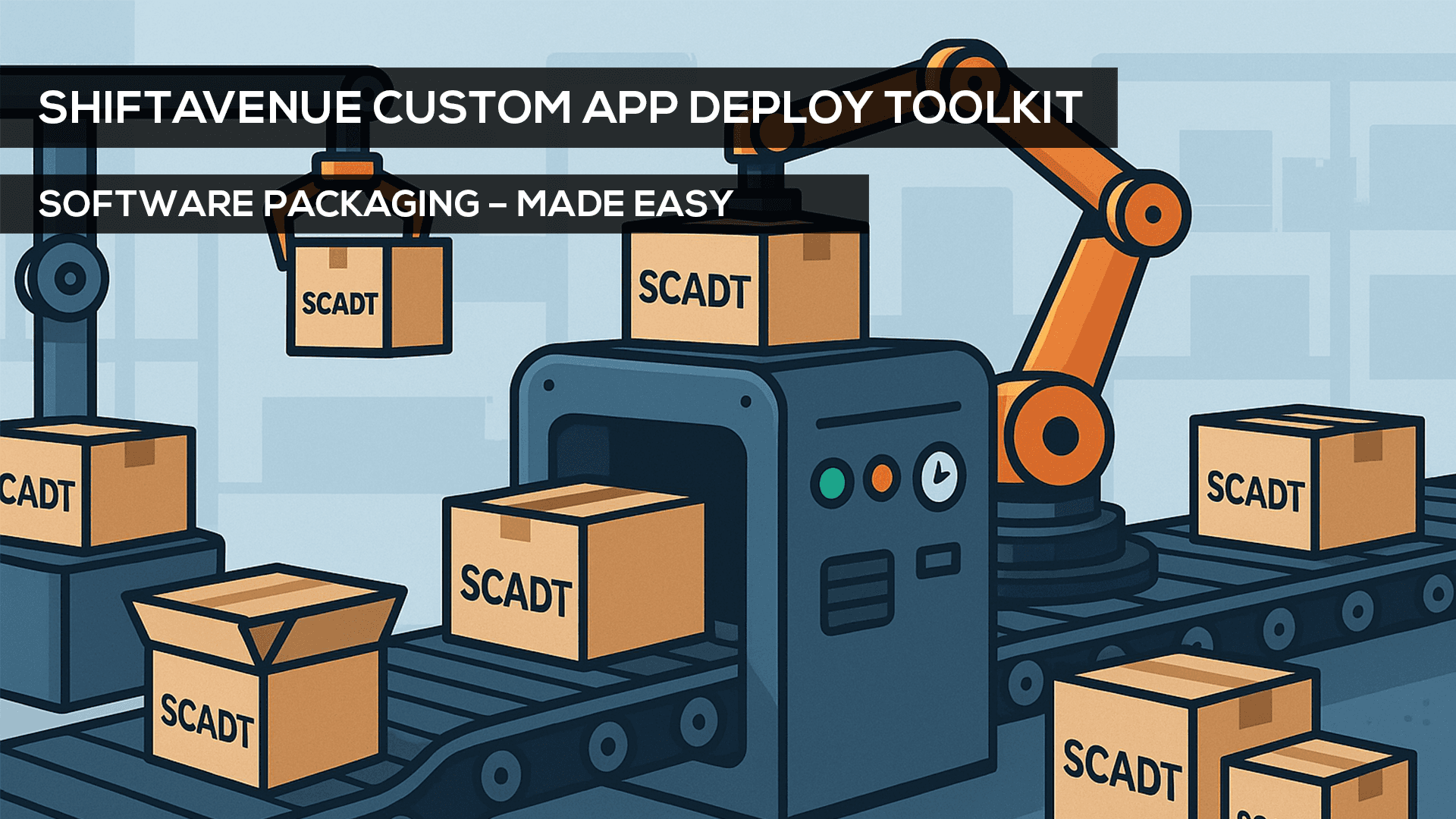 An industrial packaging line represents simple packaging with SCADT