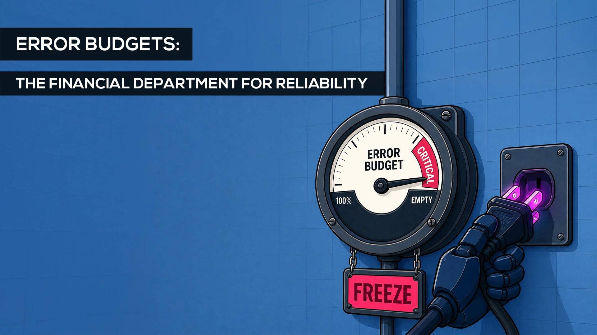 Illustration of an Error Budget gauge used in Site Reliability Engineering (SRE) to balance service reliability and software releases.